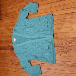 Appleseed’s Petites Linen/Cotton Basketweave Cardigan Teal Petite Large